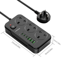 Multiprise industrielle noire standard britannique à 3 prises et 3 ports USB-C avec interrupteurs, pour table, avec prise britannique