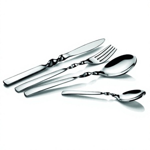 Juego de cubiertos de acero inoxidable Maya Twist Silver, vajilla de 4 piezas que incluye cuchara, tenedor, cuchillo, cuchara para bebé a precio mayorista - Product Image 1