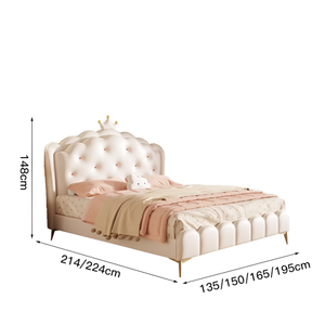 Letto Principessa in Pelle NAPPA di Alta Qualità, Design Moderno, Letto di Lusso per Bambini con Struttura in Legno Massello - Product Image 5