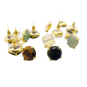 Natural Stone Huggie <b>Earrings</b> for Women Girls Pink <b>Crystal</b> Quartz Gem Beads Gold Plated Trendy Simple <b>Earrings</b> Charm Jewelry - Product Image 1