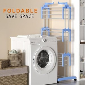 Foldable Portable Clothes <b>Drying</b> <b>Rack</b> Three Layer Mobile Indoor Balcony <b>Rack</b> With Wheels And 360 Degree Rotation - Product Image 4