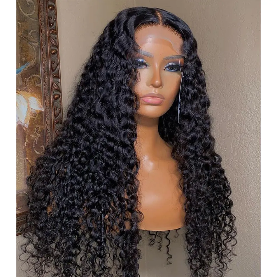 RTS Wholesale pelucas 13*4 Lace Front Deep wave Kinky curl 100% Virgin Brazilian Human hair Natural color wigs For black woman