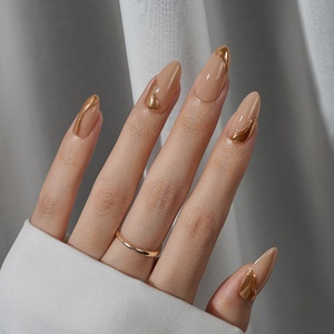 BTArtbox – Kits de faux ongles souples personnalisés avec logo, design artistique doré de luxe, forme amande, vente en gros - Product Image 2