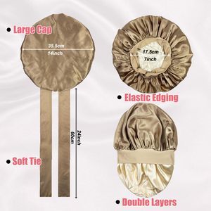 Gorro de Dormir de Seda Personalizado con MOQ Bajo, Gorro de Seda Suave de Doble Capa para Mujer, con Correa Larga para Atar - Product Image 2