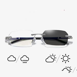 2025 Logotipo personalizado Rimless Presbiopia Óculos Anti Luz Azul Diamante Corte Fotocromático Quadrado Clear Lens Óculos De Leitura - Product Image 5