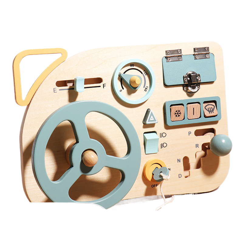 Good quality Qiyi Montessori Early Education Wooden Steering Wheel Simulation Busy Board Children Play House Cognitive Fun Educational Toys