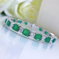 Directo de fábrica SalNew joyería fina S925 plata 7*7 Esmeralda cuadrado completo diamante pulsera personalidad femenina temperamento Retro