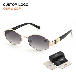 2025 Luxury Golden Small Frame Hexagonal Polygonal Sunglasses Fashion Designer Women Metal Hip Pop Punk <b>Sun</b> Glasses <b>Shades</b> - Product Image 2