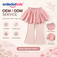 Smiledotkids Pantalon évasé personnalisé pour enfants avec superposition de jupe en tulle rose, taille élastique, OEM ODM, vente en gros pour petites filles