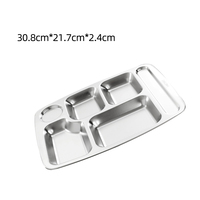Assiettes rectangulaires en acier inoxydable 304 poli de qualité alimentaire, écologiques, durables, à 5/6 compartiments, motif uni, design moderne