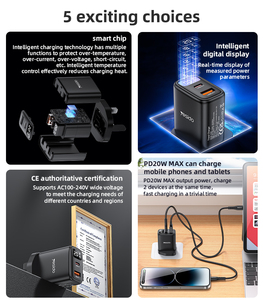 YesIDo เครื่องชาร์จเร็ว PD <span class=keywords><strong>20W</strong></span> พอร์ตคู่จอแสดงผลดิจิตอลแบบ UK - Product Image 3