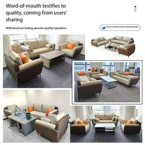 Ensemble <span class=keywords><strong>de</strong></span> canapés <span class=keywords><strong>de</strong></span> bureau modernes en cuir pour le bureau à domicile - Table basse incluse - Utilisation pour la réception et les salles <span class=keywords><strong>de</strong></span> <span class=keywords><strong>réunion</strong></span> - Product Image 5