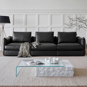 Divano Modulare a 3 Posti Zayshine in Pelle Nera, Stile Minimalista Italiano di Lusso, per Soggiorno, Villa e Appartamento - Product Image 3