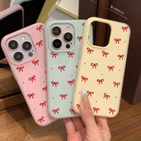 Coques de téléphone INS pleine écran avec nœud rouge pour iPhone 17 16 15 18 Pro Max – Coque arrière antichoc effet seconde peau en gelée tendance