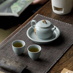 Guanlan Sky Blue Ru Kiln Relief Teapot Porcelain Round With Lid Kung Fu <b>Tea</b> <b>Set</b> - Product Image 4