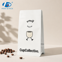 Sacs à café à fond plat imprimés sur mesure avec valve de dégazage unidirectionnelle pour grains de café, sacs d'emballage en Mylar anti-odeur