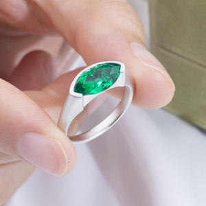 Messi Jewelry MSR-1899 925 <b>Silver</b> Marquise Shape May Birshstone Lab <b>Emerald</b> Fashion <b>Ring</b> Bezel Setting <b>Emerald</b> <b>Ring</b> - Product Image 5