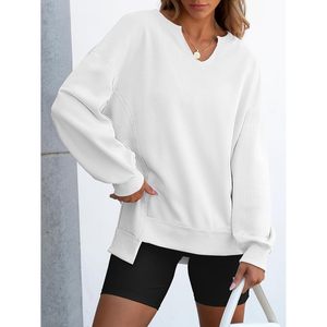 FOXA Women's Oversized Sweatshirt Long Sleeve V Neck Loose Pullover Tunic <b>Top</b> Asymmetric Drop Shoulder Cotton Blend Knitted - Product Image 2