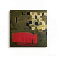 Peinture à l'huile abstraite sur toile, motif carré, vert olive, bordeaux, grille, grappe, taille personnalisée, vente en gros auprès du fabricant d'art