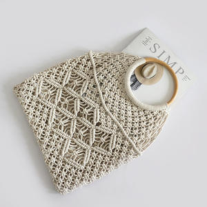 Borsa di paglia per le vacanze con tasca a rete in cotone borsa di paglia da spiaggia cestino per il mercato francese summer bask - Product Image 3