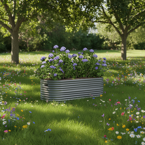 Jardinera Elevada de Acero para Jardín, Elíptica, con Recubrimiento en Polvo Gris, Duradera, Macetas, Jardineras - Product Image 2