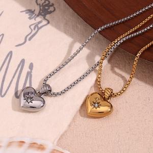 أزياء مخصصة الرجعية الفولاذ المقاوم للصدأ 18K مطلية بالذهب نمط القرن البطيخ مشبك بذور الزركون على شكل قلب قلادة - Product Image 5