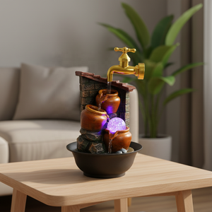 น้ำพุตกแต่งบ้านสำนักงานในร่มแบบตั้งโต๊ะพร้อมไฟ LED และหินตกแต่ง ดีไซน์แบบซ่อนท่อน้ำไหล สวยงามเหมือน<span class=keywords><strong>น้ำตก</strong></span> - Product Image 5