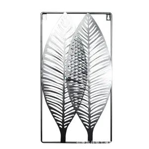 Tropical Plant Leaves Rectangle Modern Wrought Iron Wall Decoration Palm Ginkgo Leaves Wall Display Art Hanging on Wall