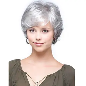 De moda popular de la onda grande plateado corto pelucas de cabello humano para las mujeres