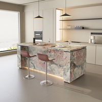 Table d'îlot de cuisine multifonctionnelle, grande table d'îlot de cuisine avec motif marbré et rangement