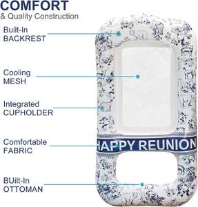 Bouée de piscine gonflable en PVC à motif vintage avec appui-tête et centre en maille 164x84cm pour adultes - Product Image 3