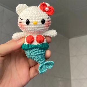 Jouet pour chat sirène au crochet fait main, jouet en peluche animal au crochet super doux avec coton PP, adorable petit jouet pour chat en tricot, amigurumi - Product Image 5