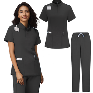 Uniforme médical femmes 2 poches CVC hôpital infirmière gommage hauts pantalons femmes uniformes ensembles de gommage médical unisexe élasticité tissu - Product Image 5
