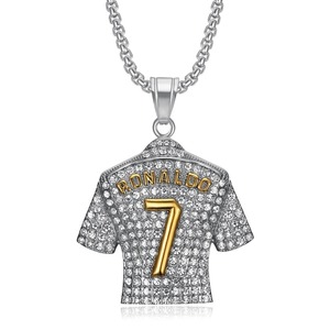 Collar <span class=keywords><strong>de</strong></span> Acero Inoxidable Chapado en Oro con Circonitas, Estilo Hip Hop, <span class=keywords><strong>Cristiano</strong></span> <span class=keywords><strong>Ronaldo</strong></span> No. Collar con Colgante <span class=keywords><strong>de</strong></span> Jersey 7, Joyería Masculina para Fiestas - Product Image 2