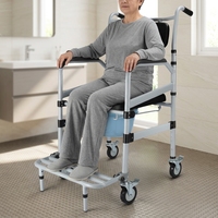Chaise de toilette mobile réglable en hauteur avec roues de 4 pouces, freins, poignées double face, plateau repas, Classe II