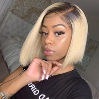 Perruque Bob Lace Front Wig en Soie Droite Hd pour toutes les Femmes, Cheveux Humains, Nouvelle Couleur T4/613