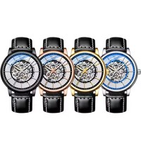 Reloj de pulsera para hombre, multifuncional, transparente, diseño hueco, reserva de energía de larga duración, cuarzo, nueva banda de cuero, esfera de puntero