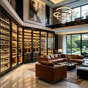 Armoire à <span class=keywords><strong>vin</strong></span> en bois à cadre noir avec éclairage LED, présentoir à whisky, contrô<span class=keywords><strong>le</strong></span> de l'humidité, <span class=keywords><strong>pour</strong></span> cave à <span class=keywords><strong>vin</strong></span> et stockage en cave - Product Image 5