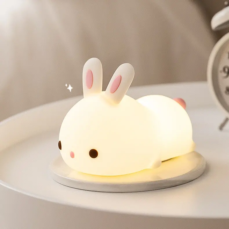 Luminária de silicone com design de coelho, lâmpada 3d, lâmpada para viagem, luz interior de silicone, lâmpada noturna para bebês