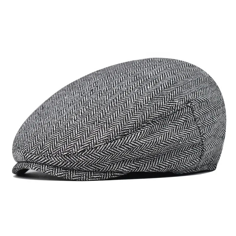 Wholesale Men Fall Spring Autumn Herringbone Cabbie Golf Wool Custom Sports Tweed Ivy Flat Cap Hat for Men