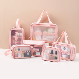 Wholesale Pink Clear <b>Makeup</b> <b>Bag</b> Set With Custom Logo Small Zipper Travel Pvc Wash <b>Bag</b> for Women Transparent Cosmetic <b>Bags</b> - Product Image 1