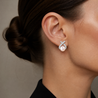 Anting-anting Mutiara dan Zirkon Perak Sterling 925 Bentuk Wishbone X Perhiasan Fashion Wanita Sehari-hari