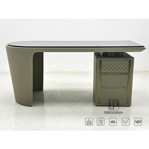 Bureau de travail incurvé de qualité supérieure, poste de travail, bureau d'étude en cuir avec tiroirs de rangement, ensemble de bureau en cuir - Product Image 3