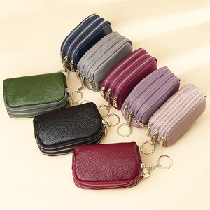 Borsa Clutch Mini in Pelle Pieno Fiore Semplice ed Elegante con Tre Cerniere, Portamonete, Portachiavi, Porta Banconote, Collezione Primavera 2023, Vera Pelle - Product Image 1