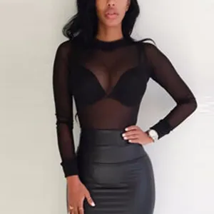 Dilek sıcak satış kadınlar bluz See Through seksi uzun kollu şeffaf ağ Tops - Product Image 1