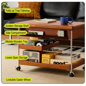 Mesa de Centro Moderna, Ecológica, Resistente y Plegable con Niveles de Almacenamiento y Ruedas con Bloqueo para Sala de Estar - Product Image 4