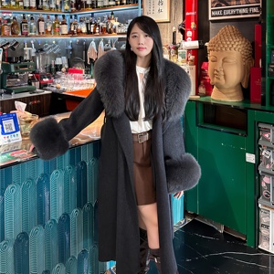 <span class=keywords><strong>Cappotto</strong></span> Invernale da <span class=keywords><strong>Donna</strong></span> in Lana e Cashmere Naturale a Doppia Faccia, con Collo in Vera Pelliccia di Volpe <span class=keywords><strong>Oversize</strong></span>, Lungo Trench per Feste e Festival - Product Image 2