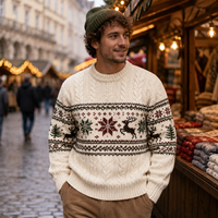 Benutzerdefiniertes Logo Weihnachtspullover Herren Fair Isle Rentier Schneeflocken Zopfmuster Rundhals-Pullover Winter Feiertags-Jumper Großhandel