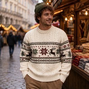 Custom Logo Christmas Sweater Men's Fair Isle Reindeer Snowflake Cable Knit Crew <strong>Neck</strong> Pullover Winter Holiday <strong>Jumper</strong> Wholesale - Product Image 3