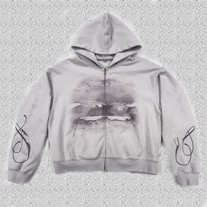 Custom 100% Cotton Oversized Vintage Acid Wash Ripped Distressed Hoodie with DTG Printing Plus Size Men Sweatshirt - Product Image 1